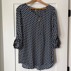 Roz & Ali Navy and White Polka Dot Blouse NWT